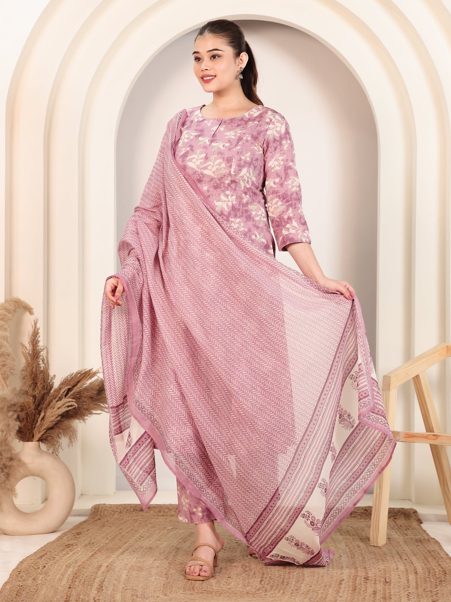 Cotton Voile Striped Mauve Dupatta