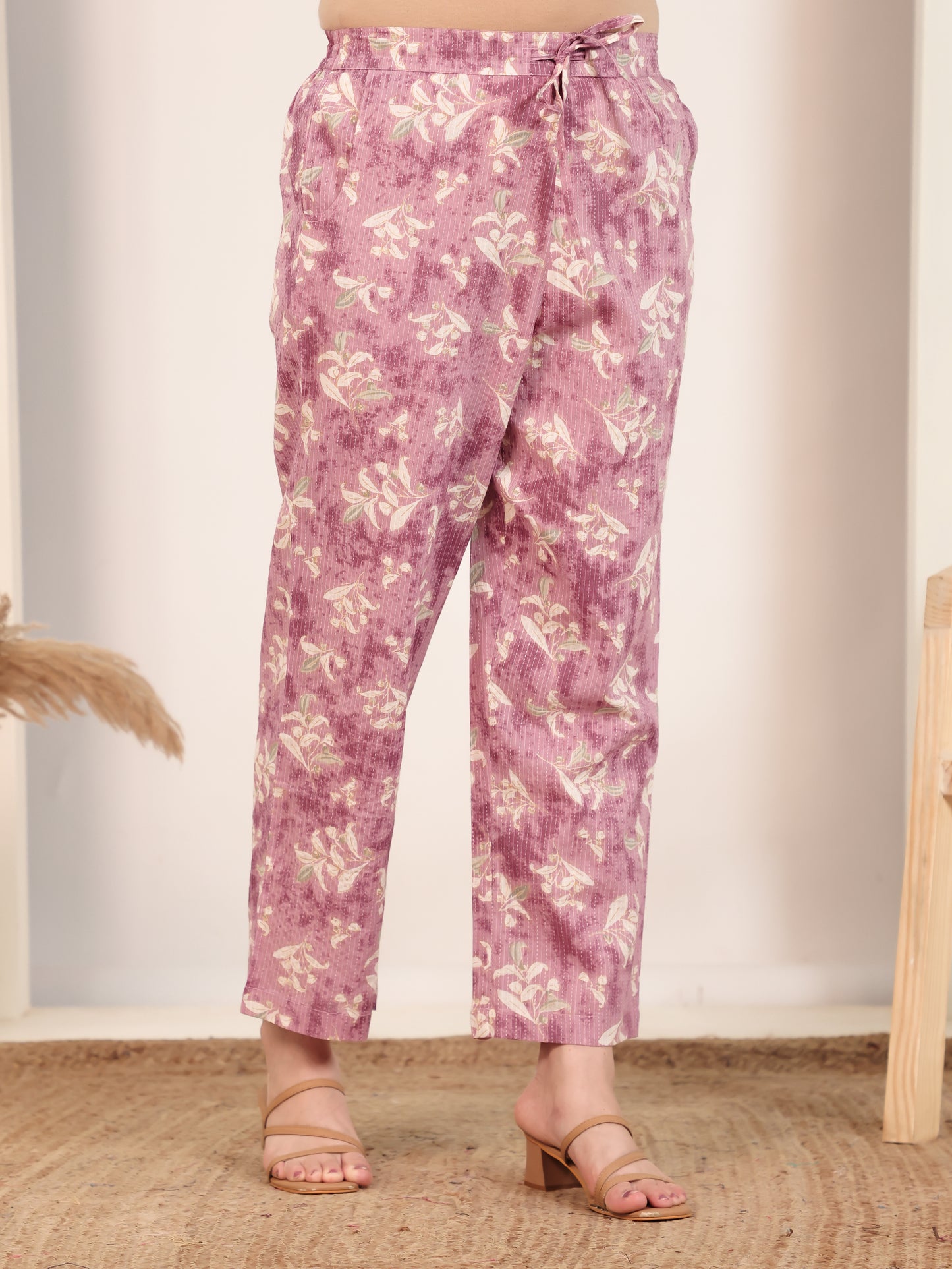 Kantha Cotton Floral Flared Mauve Kurta