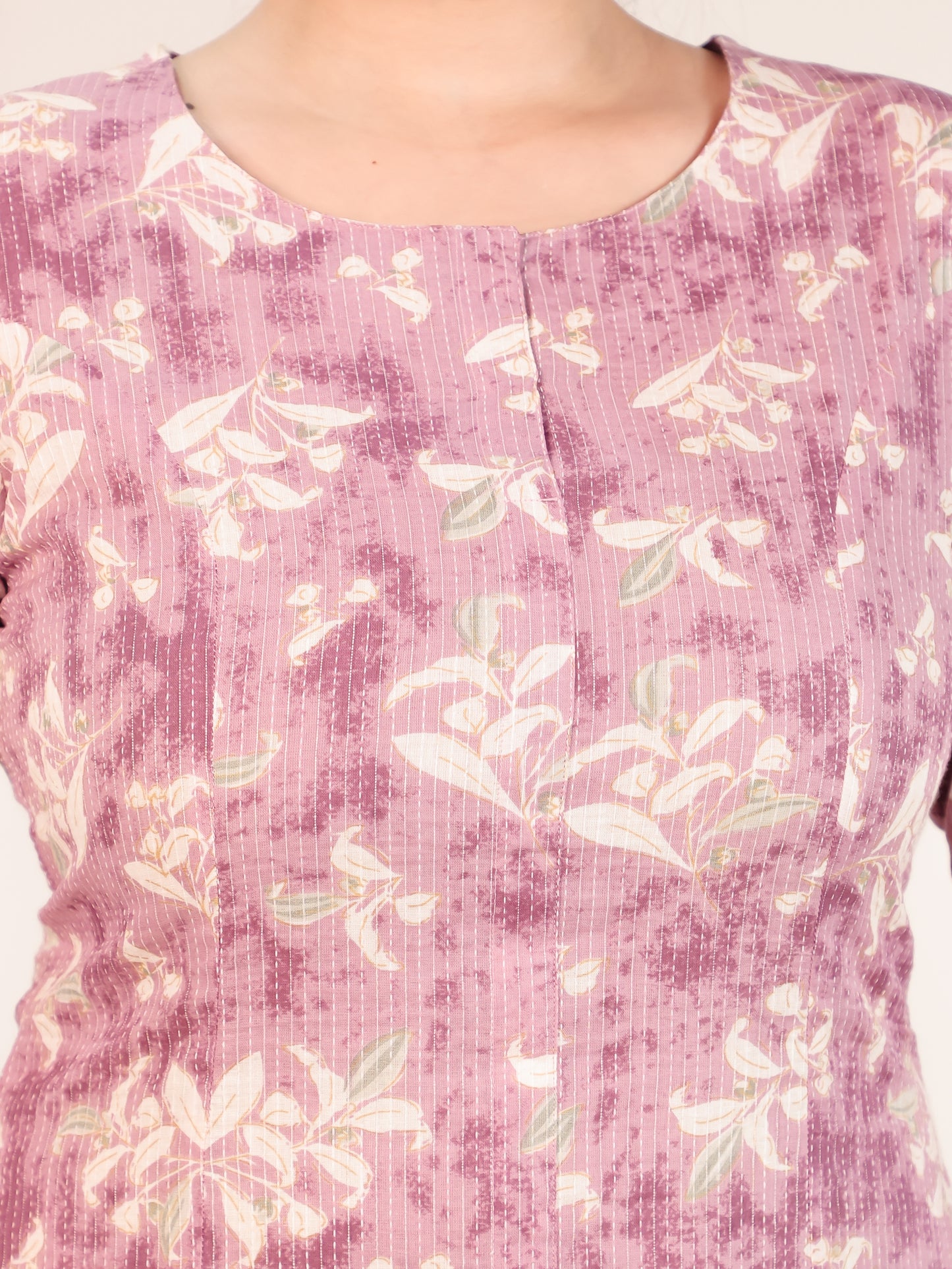 Kantha Cotton Floral Flared Mauve Kurta