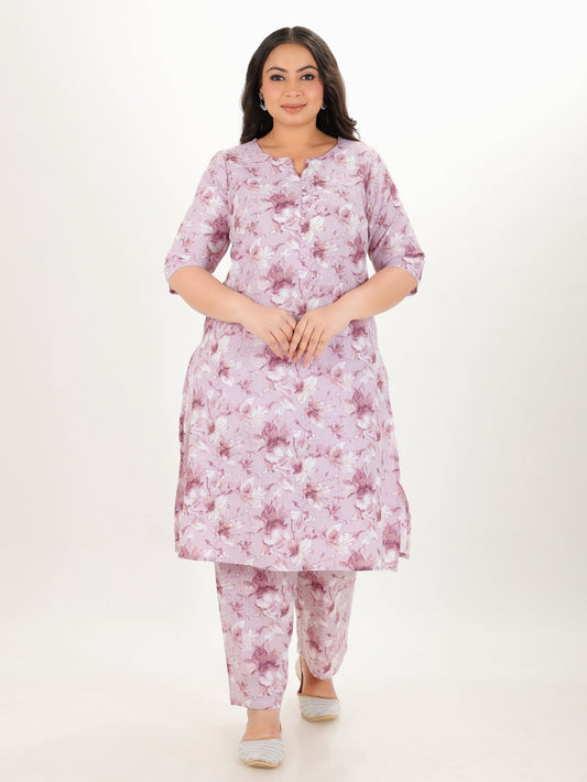 Kantha Cotton Floral A-line Purple Kurta
