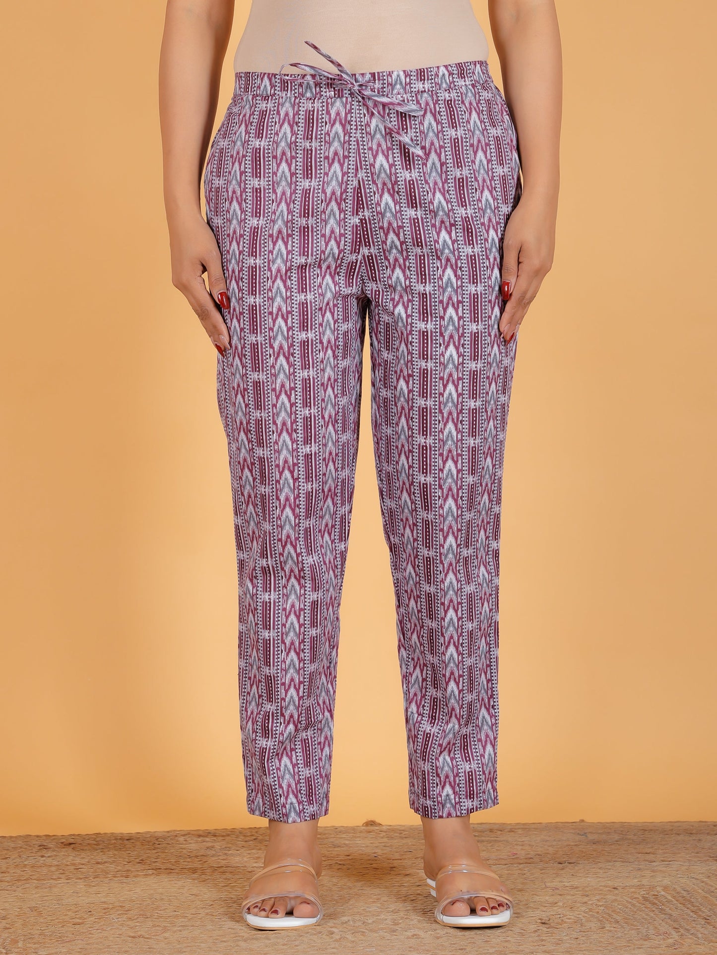 Soft Cotton Striped Purple Tapered Trousers