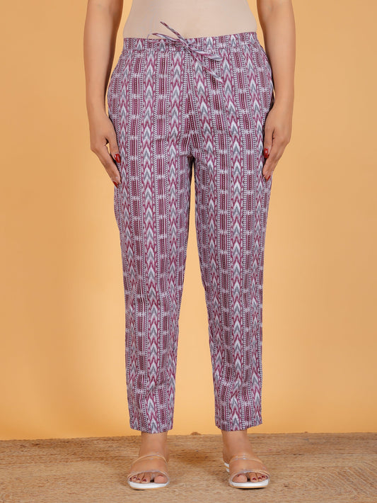 Soft Cotton Striped Purple Tapered Trousers
