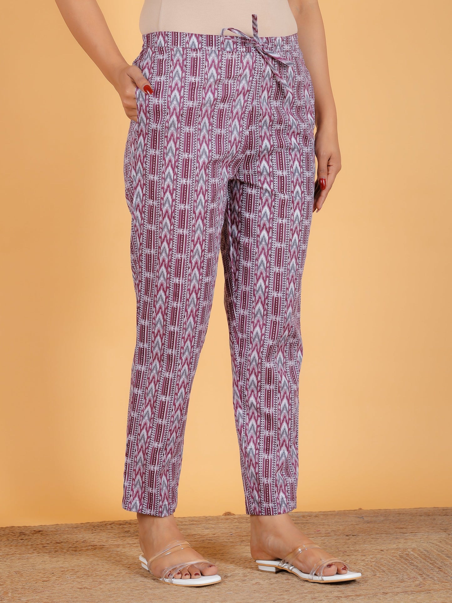 Soft Cotton Striped Purple Tapered Trousers