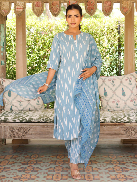 Cotton Voile Butti Blue Dupatta