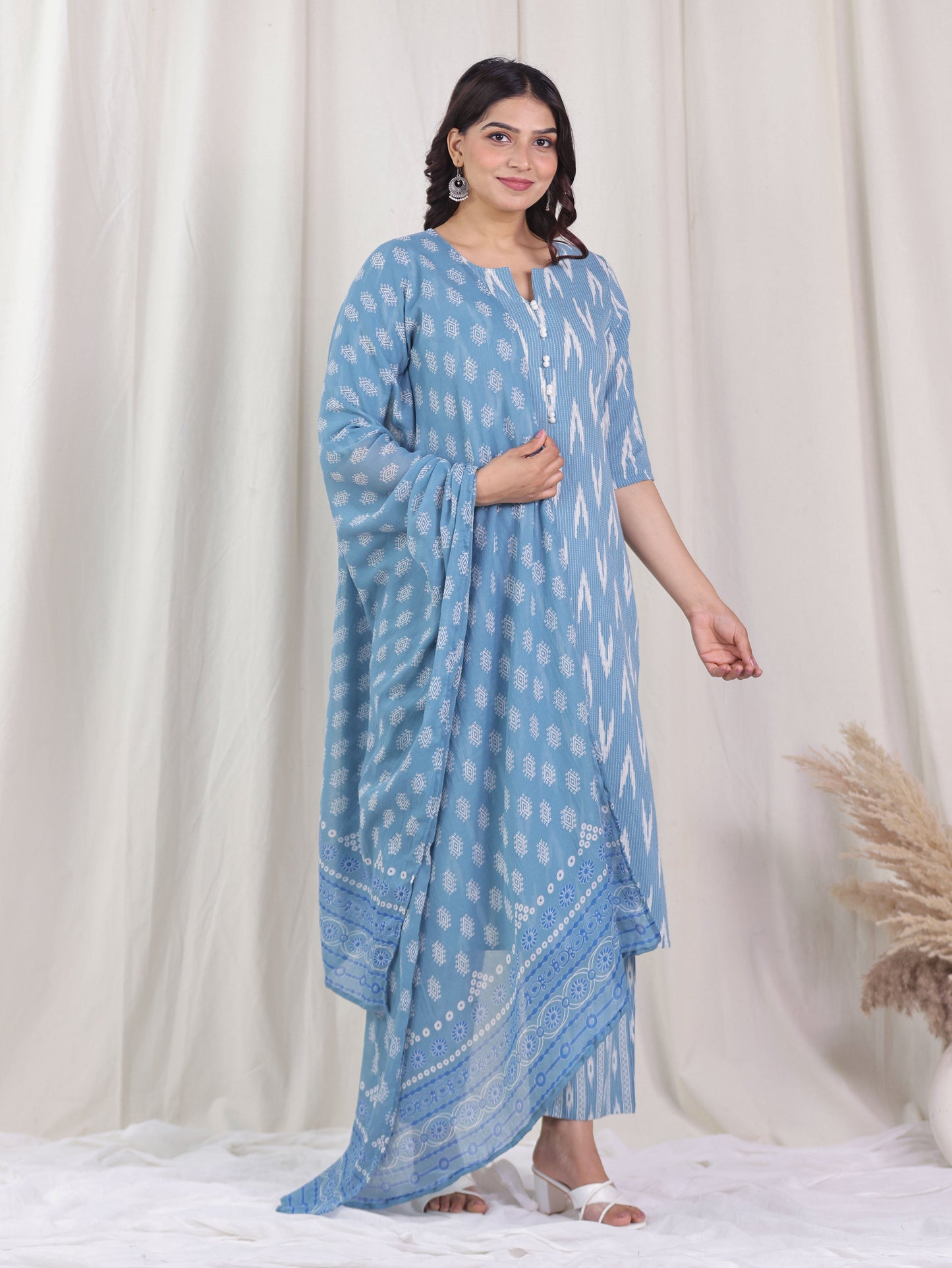 Cotton Voile Butti Blue Dupatta