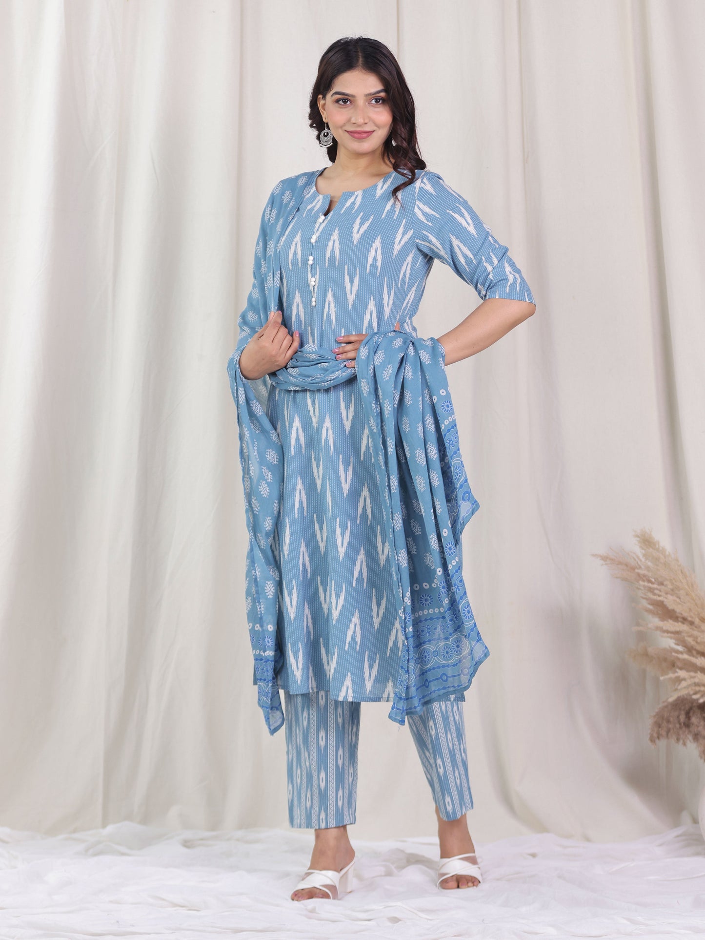Cotton Voile Butti Blue Dupatta