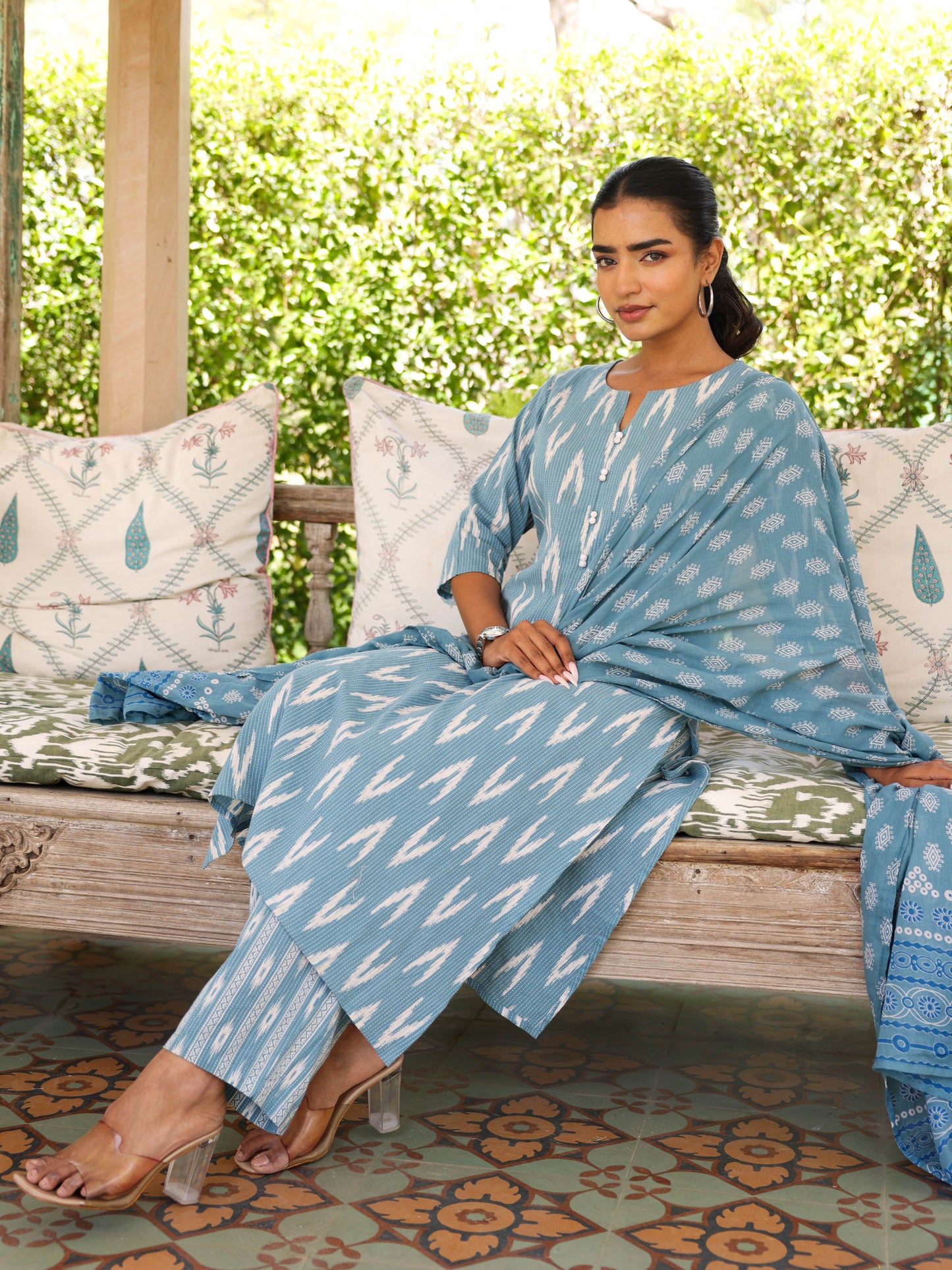 Cotton Voile Butti Blue Dupatta