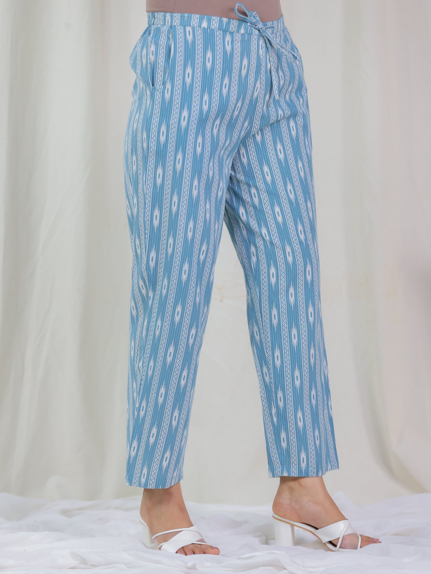 Kantha Cotton Ikat A-line Blue Kurta