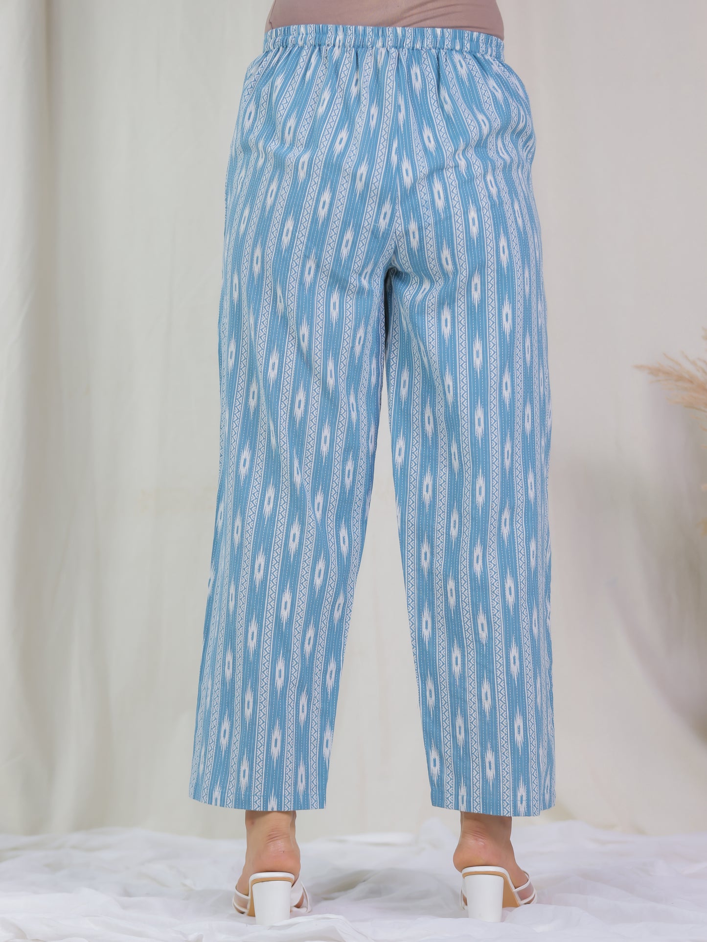 Kantha Cotton Ikat A-line Blue Kurta