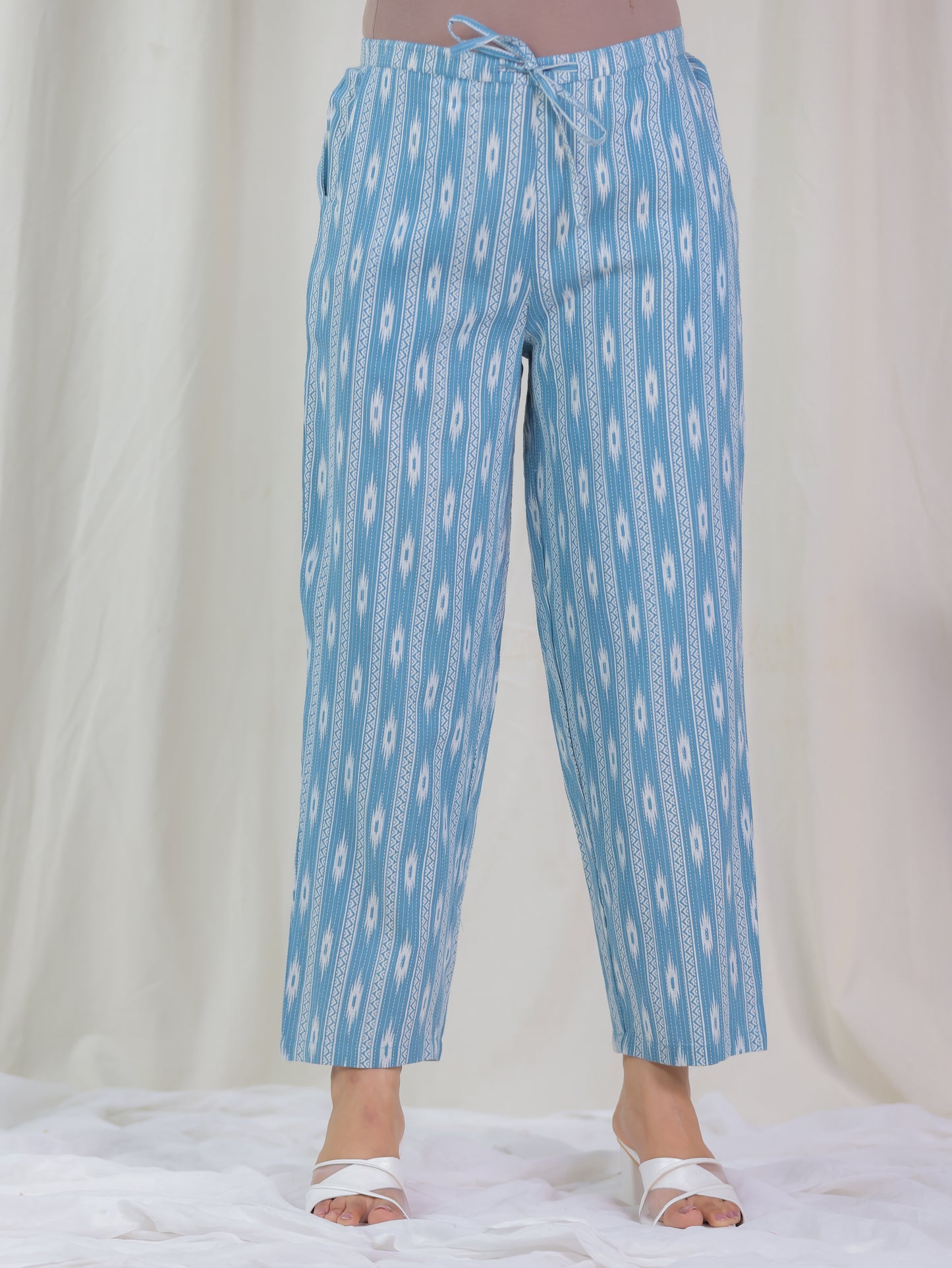 Kantha Cotton Ikat A-line Blue Kurta