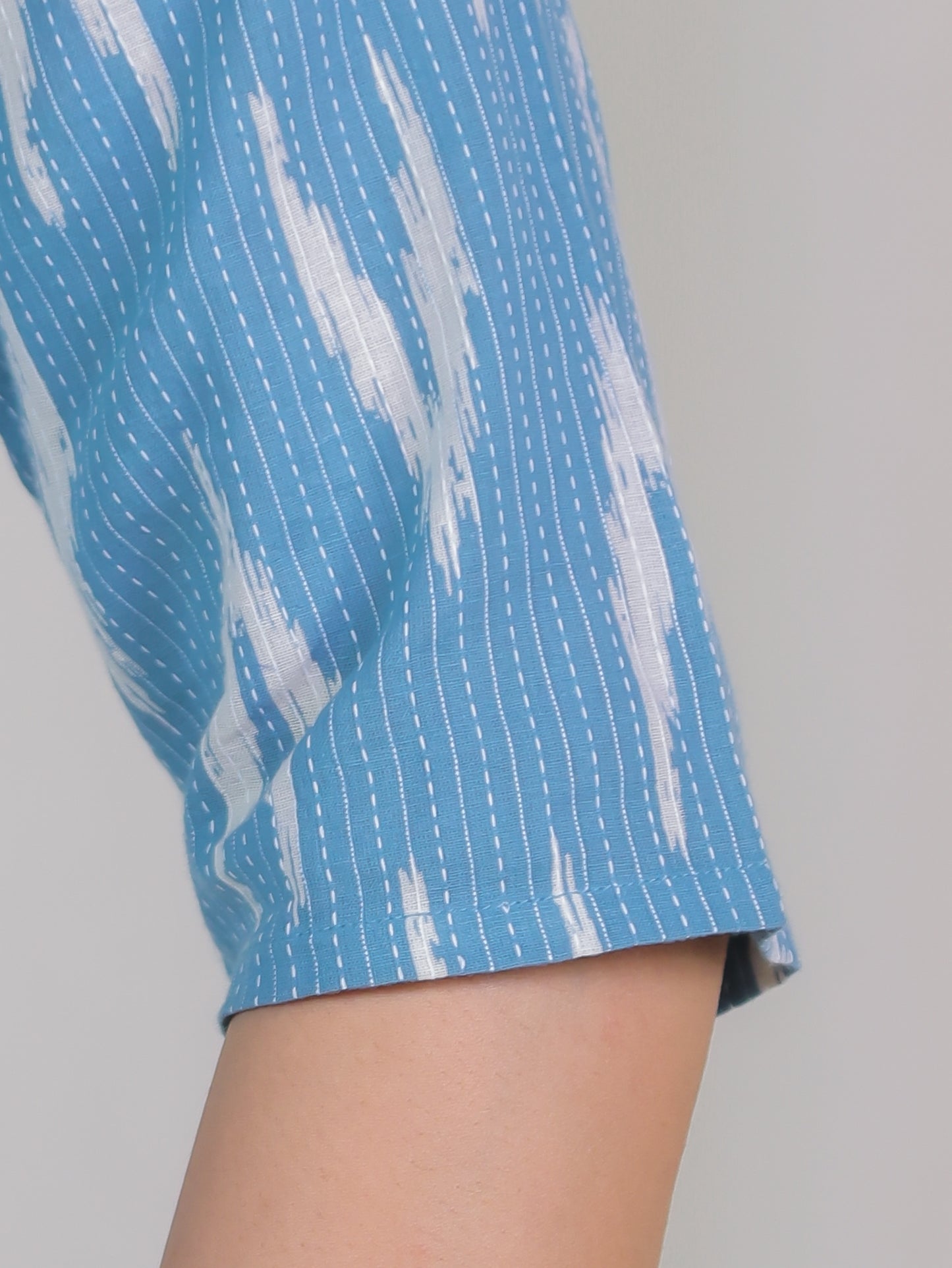 Kantha Cotton Ikat A-line Blue Kurta