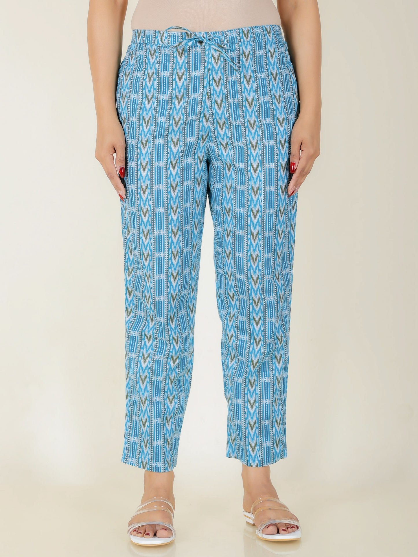 Soft Cotton Striped Blue Tapered Trousers