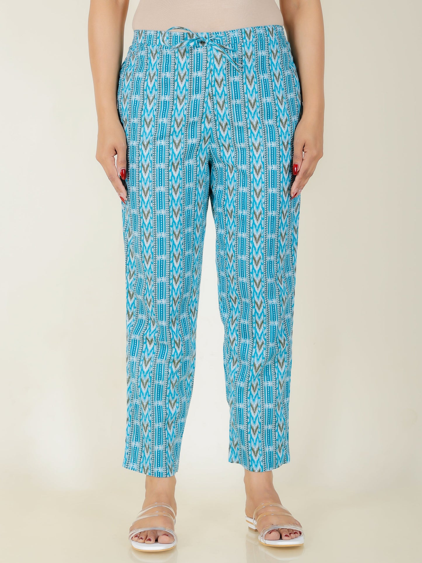 Soft Cotton Striped Blue Tapered Trousers