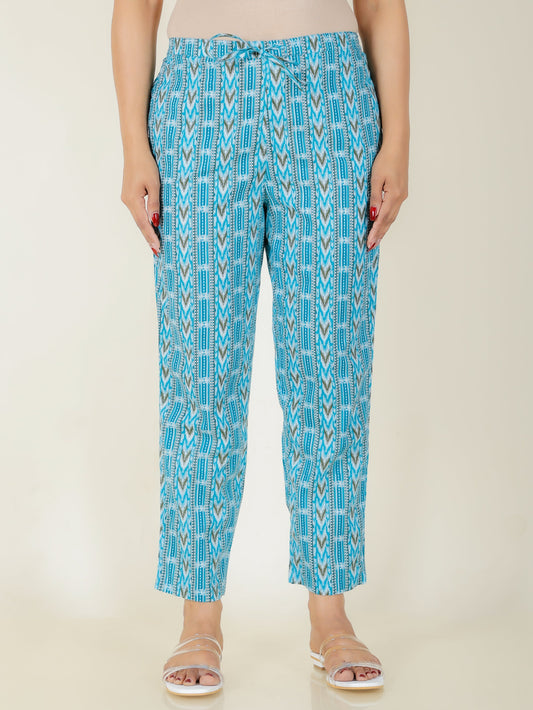 Soft Cotton Striped Blue Tapered Trousers