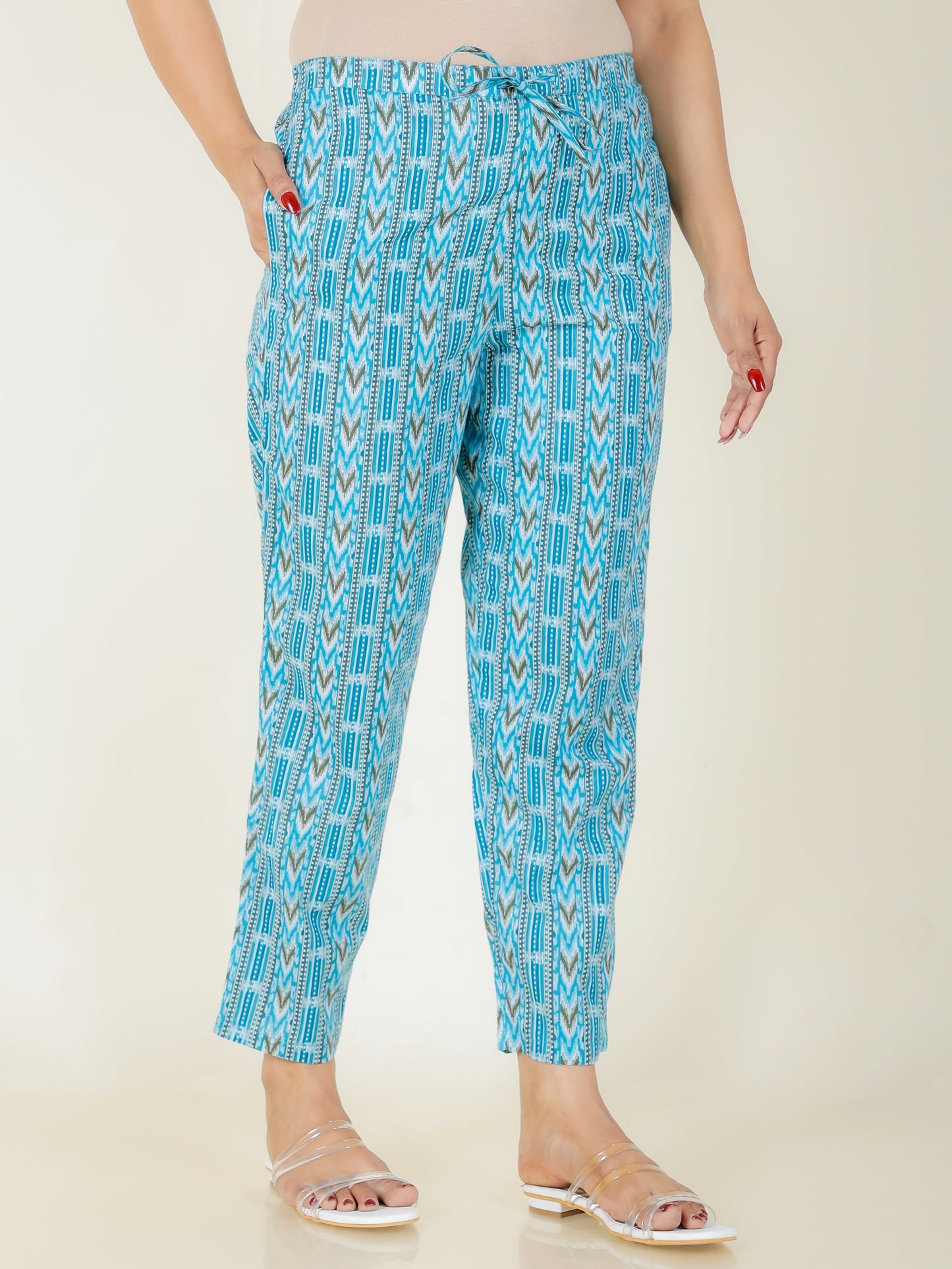 Soft Cotton Striped Blue Tapered Trousers