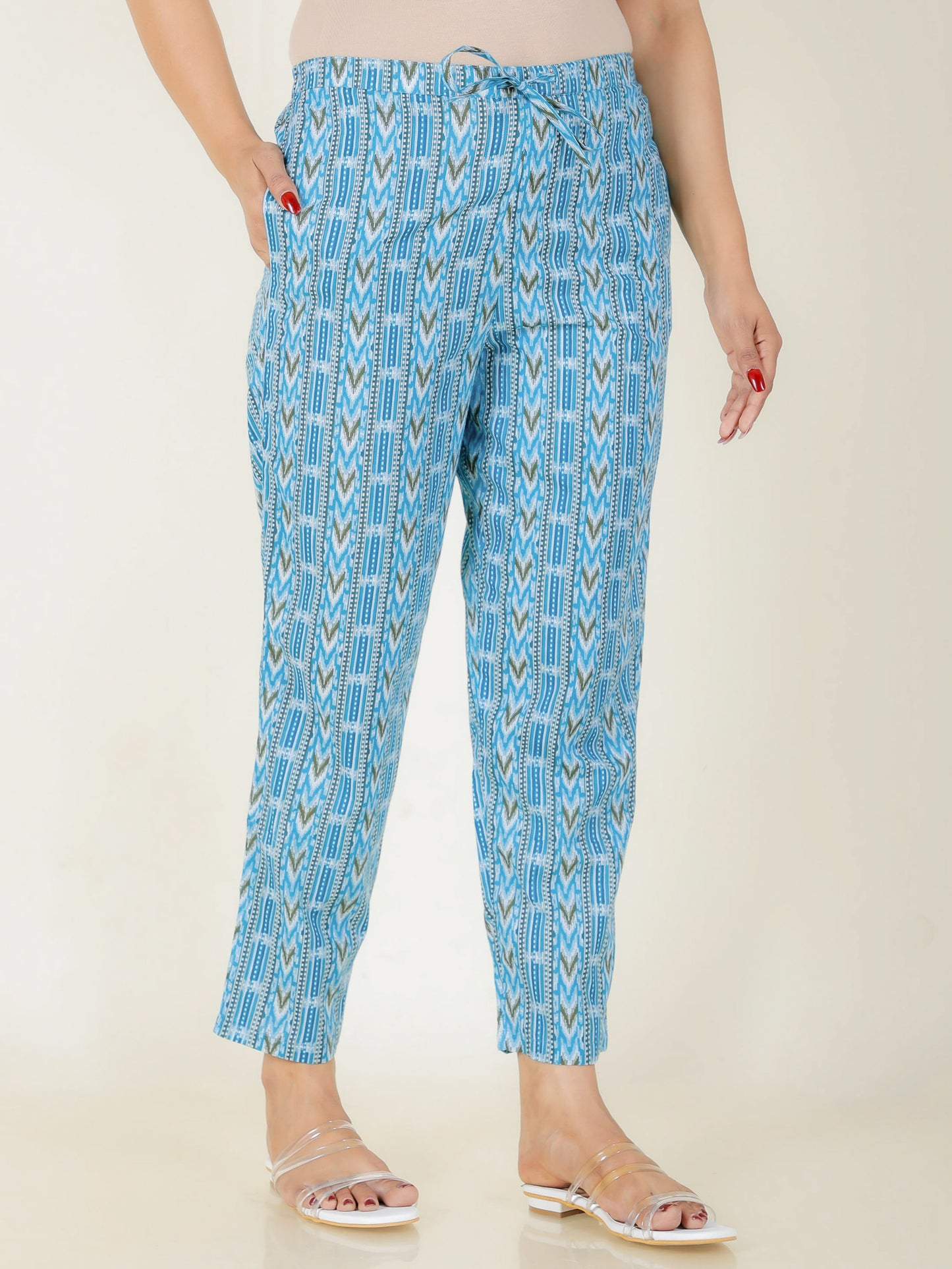 Soft Cotton Striped Blue Tapered Trousers