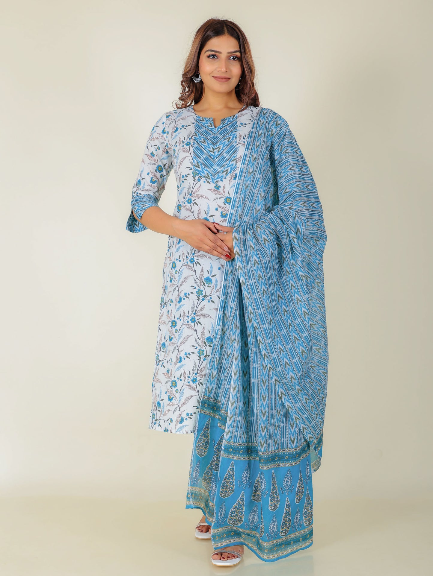 Cotton Voile Striped Blue Dupatta