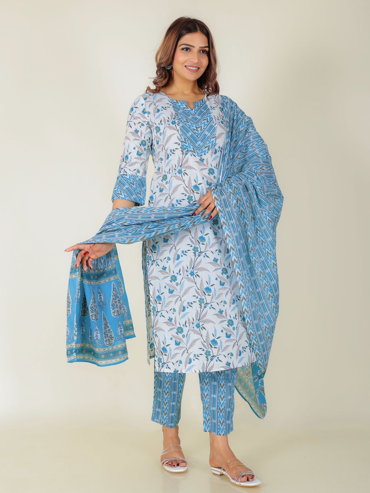 Cotton Voile Striped Blue Dupatta