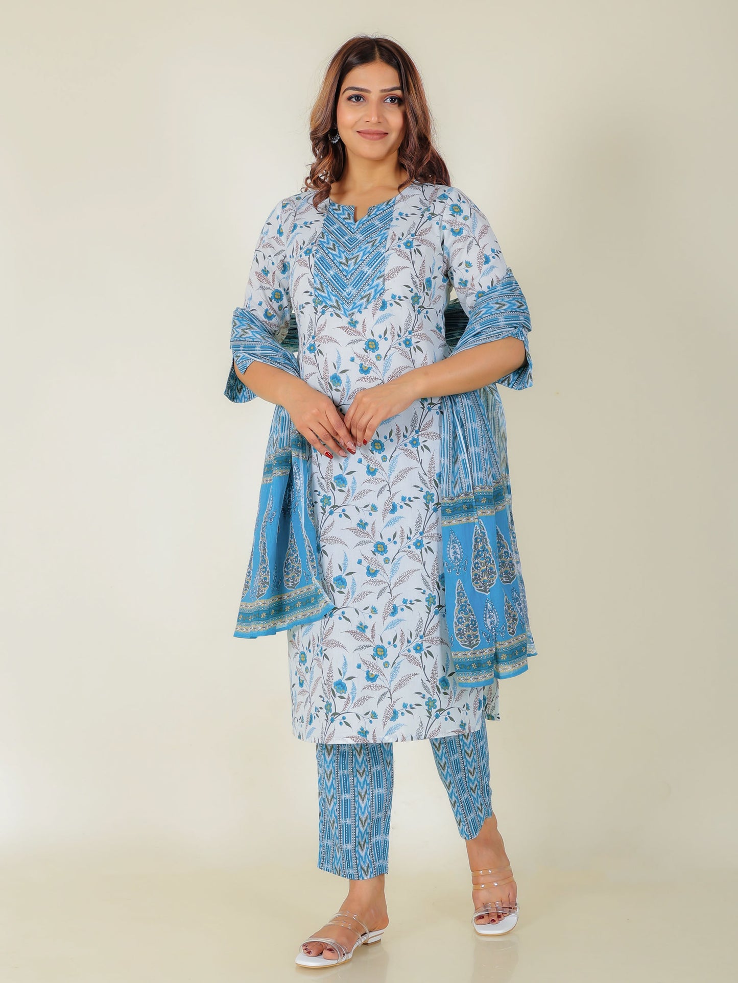 Cotton Voile Striped Blue Dupatta
