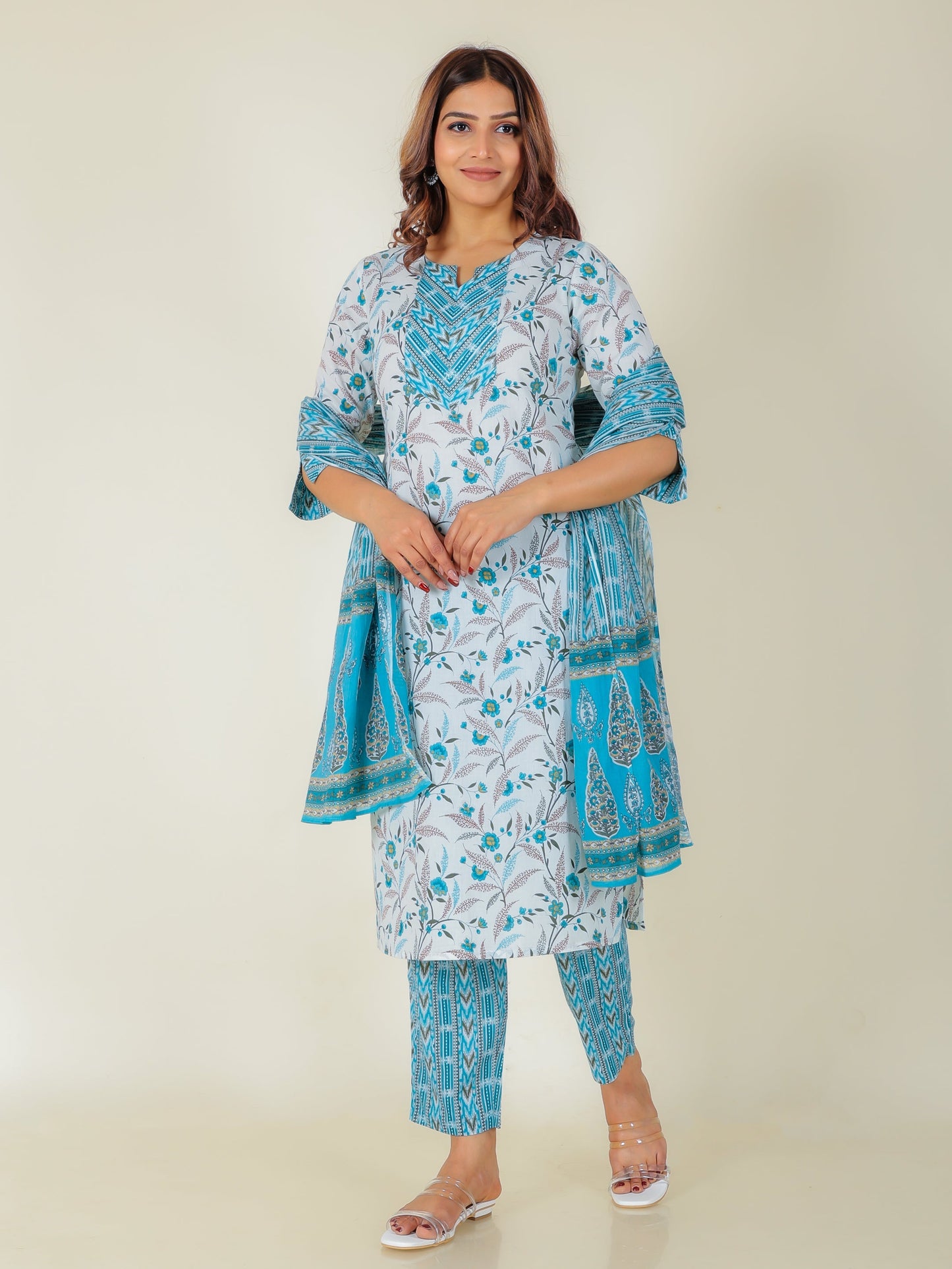 Soft Cotton Floral Straight White Kurta