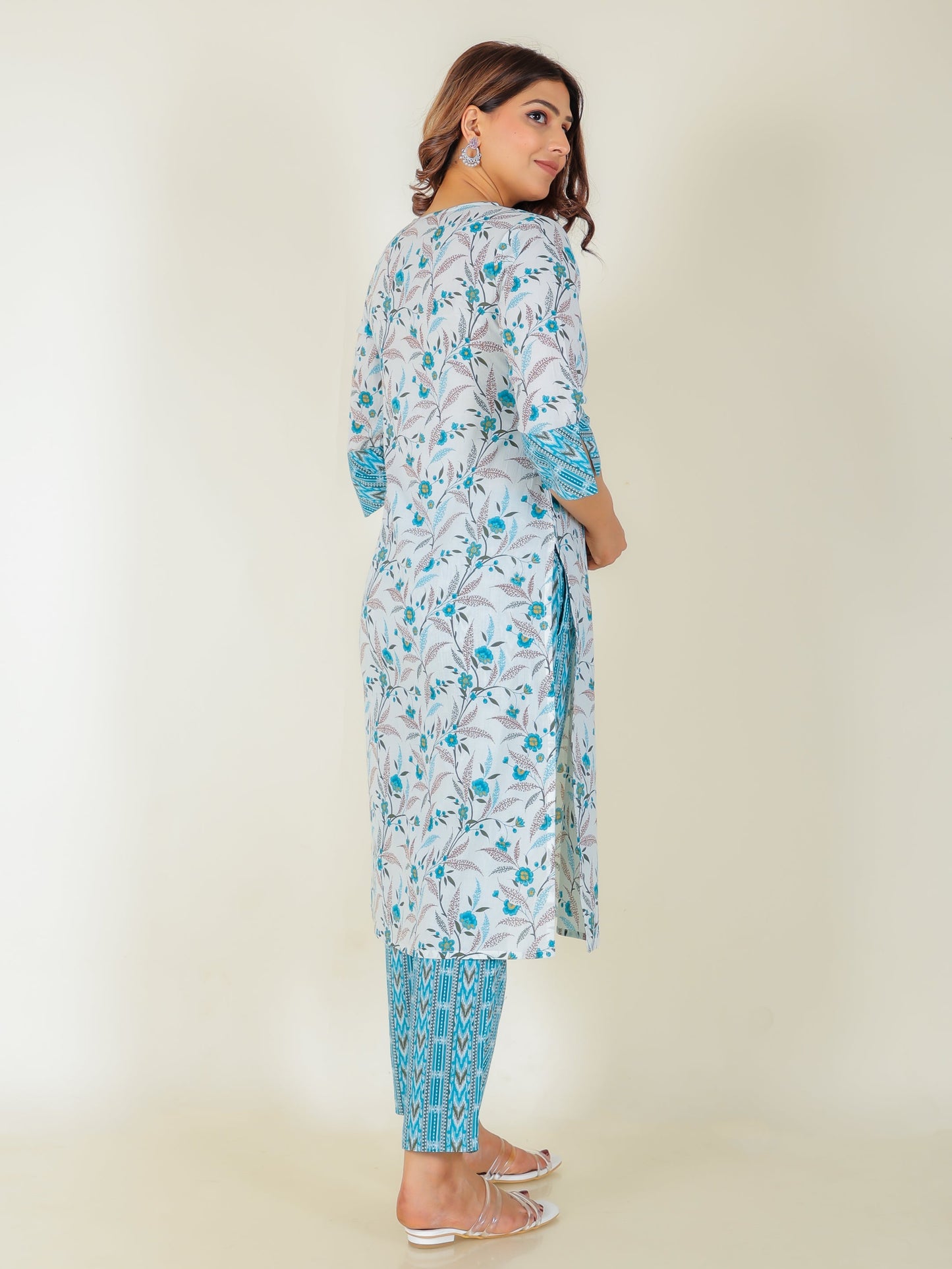 Soft Cotton Floral Straight White Kurta