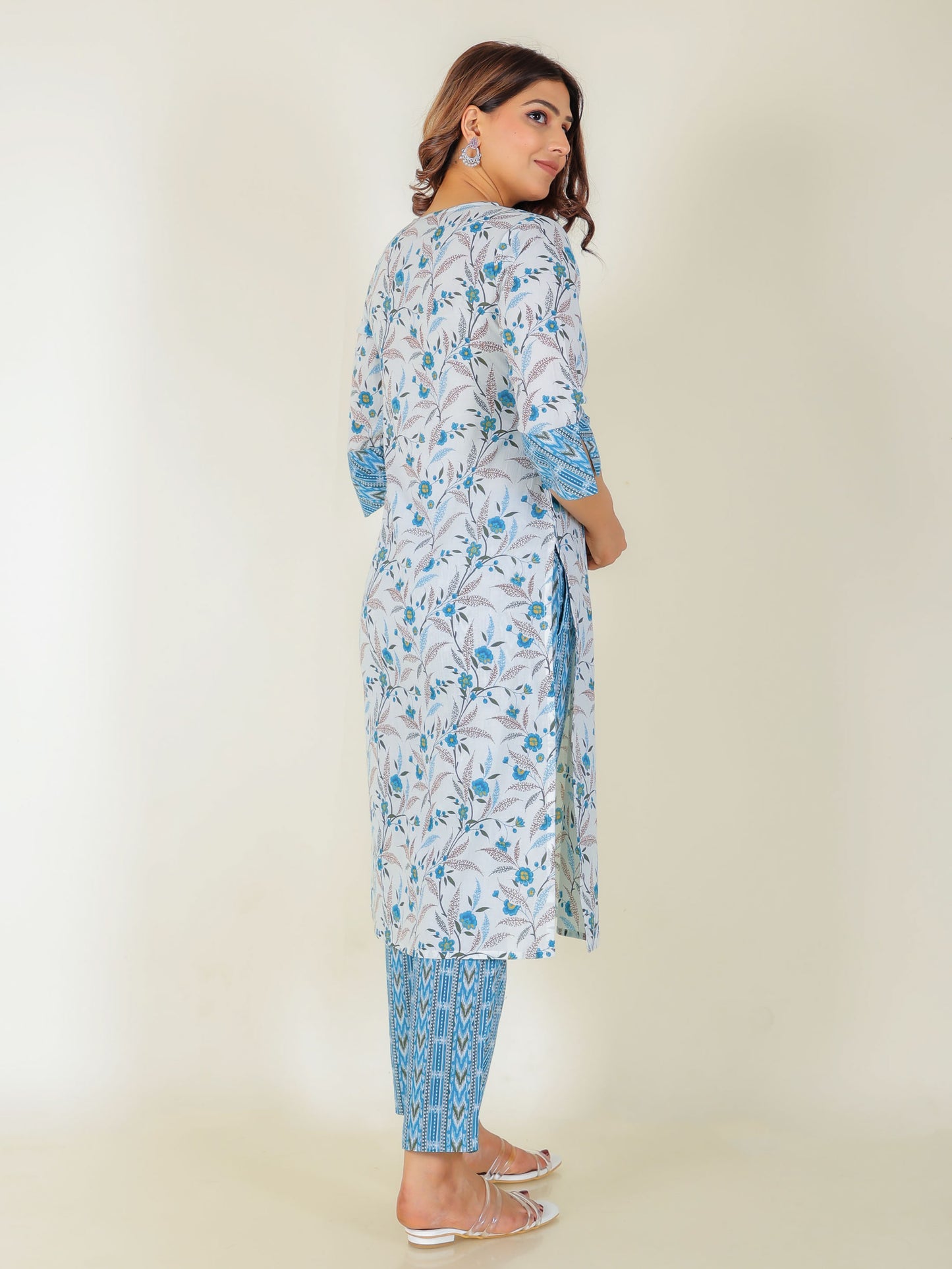 Soft Cotton Floral Straight White Kurta