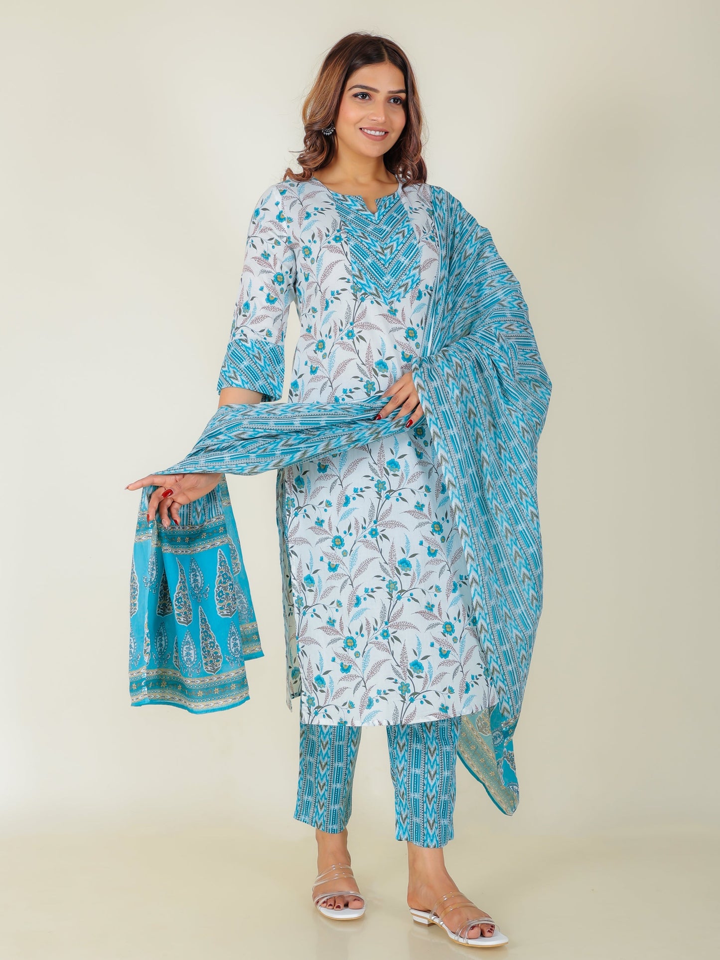 Soft Cotton Floral Straight White Kurta