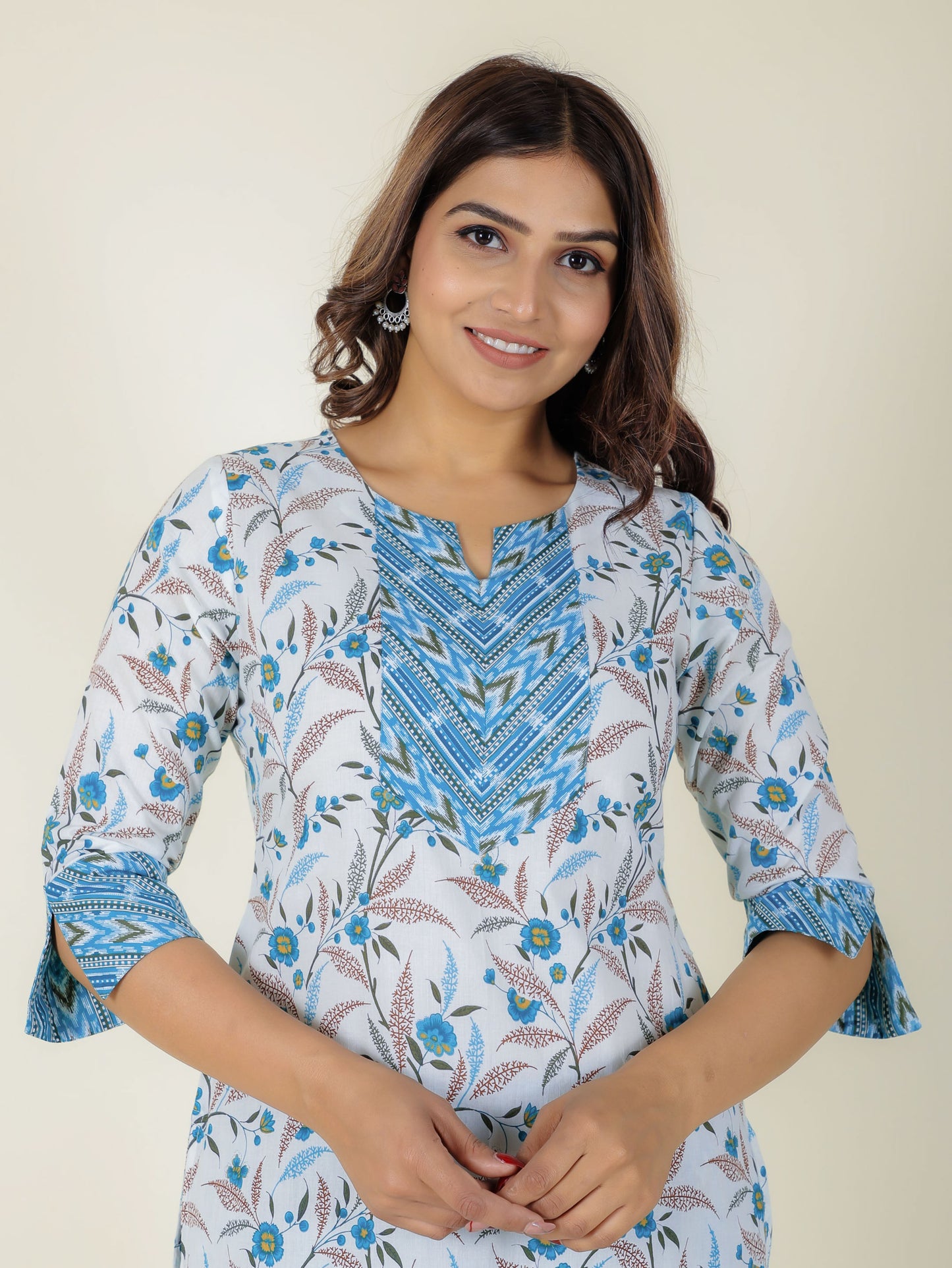 Soft Cotton Floral Straight White Kurta