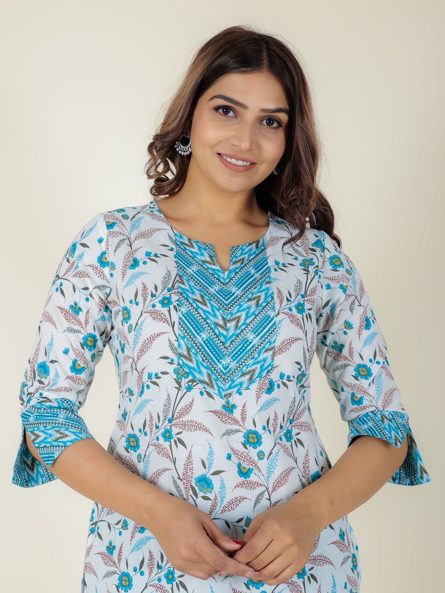 Soft Cotton Floral Straight White Kurta