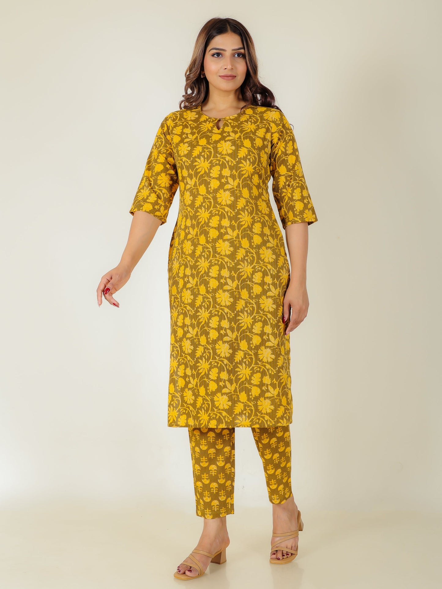 Kantha Cotton Floral Kurta