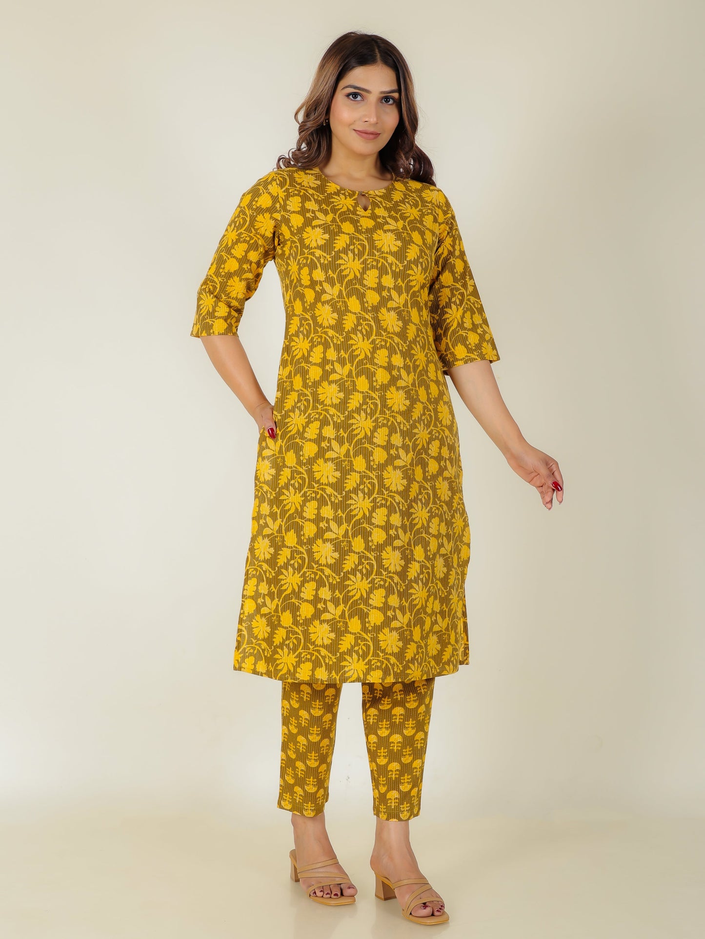 Kantha Cotton Floral Kurta