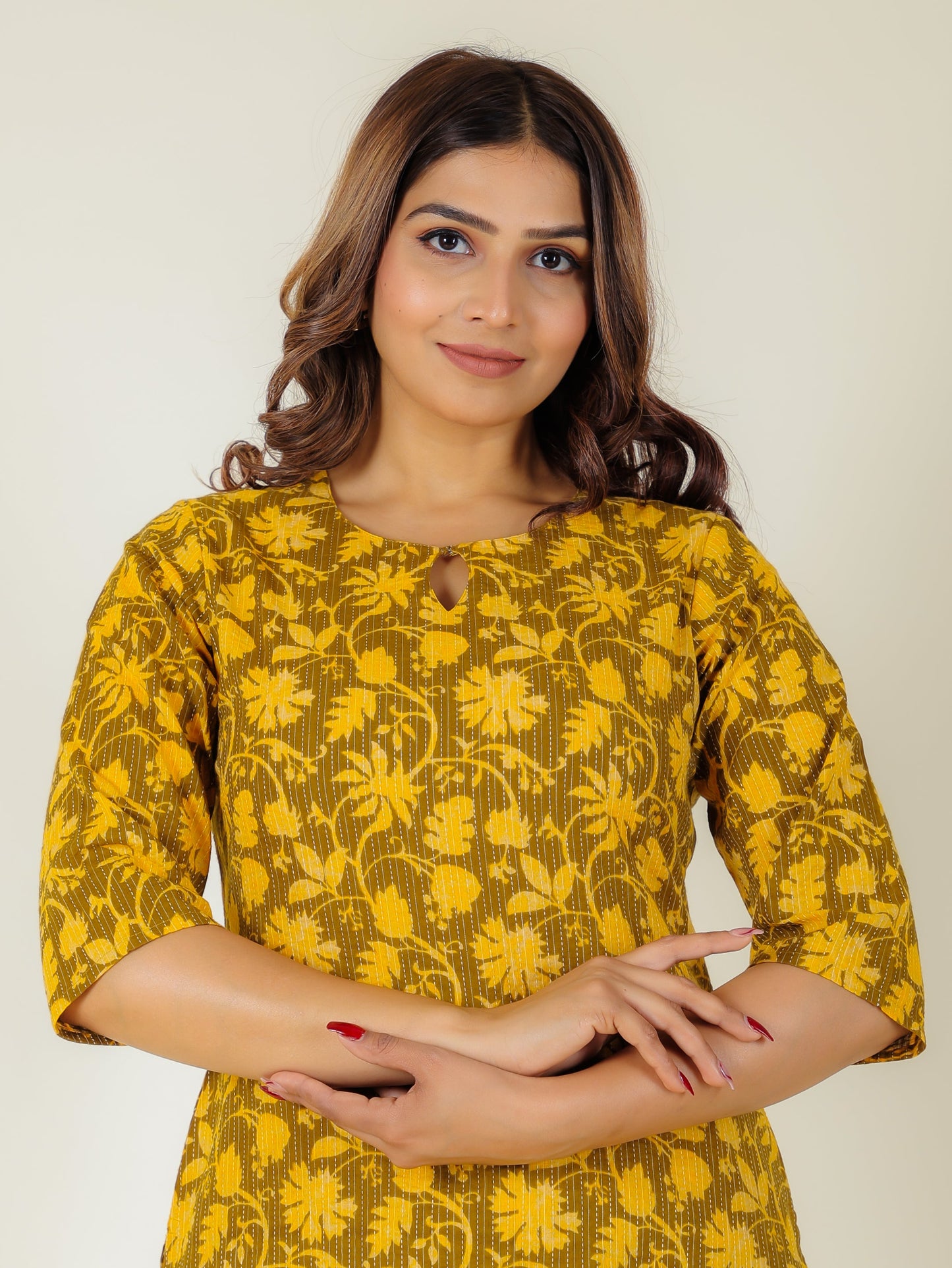 Kantha Cotton Floral Kurta