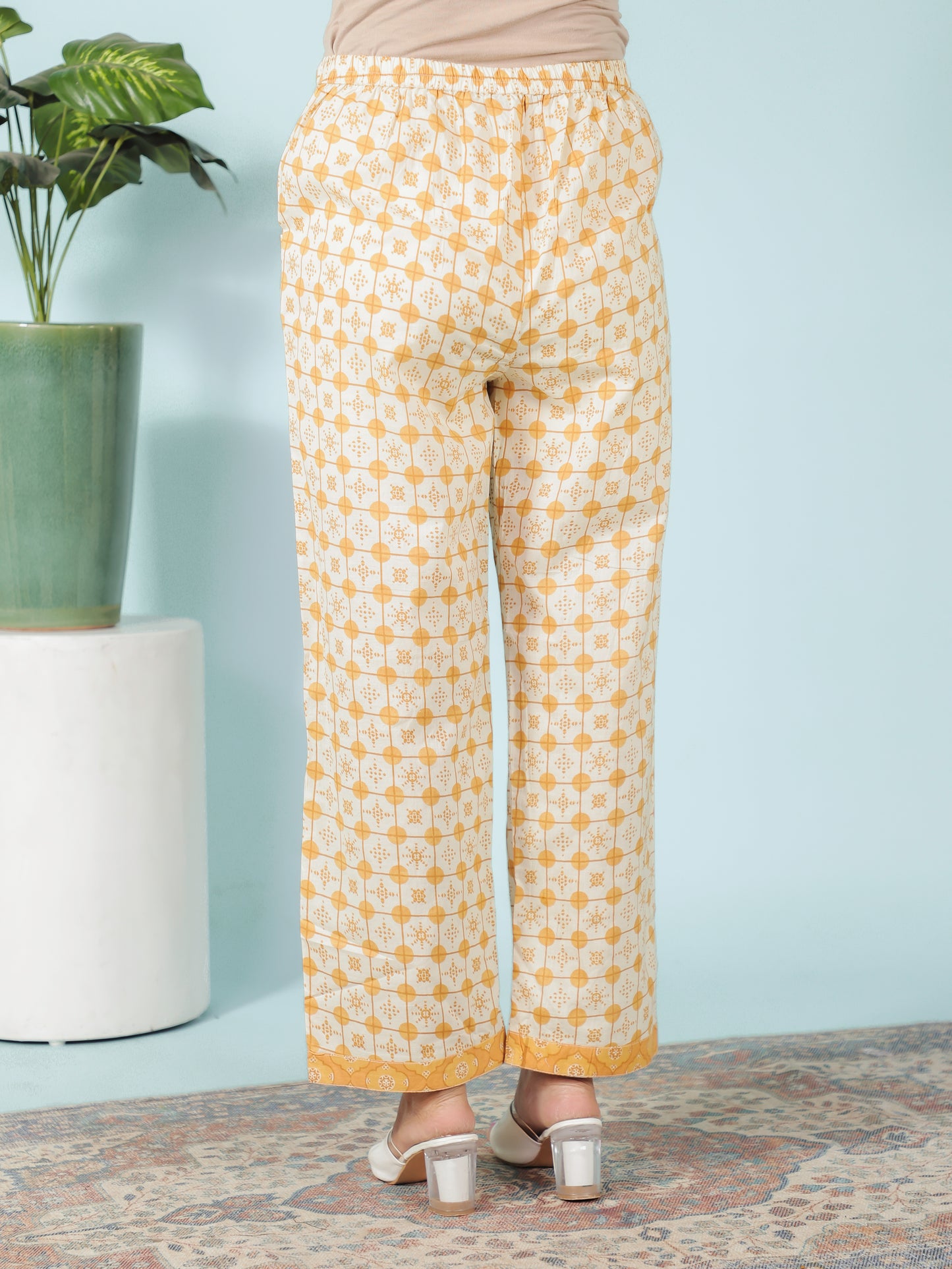 Embroidered Soft Cotton Geometric A-line Yellow Kurta