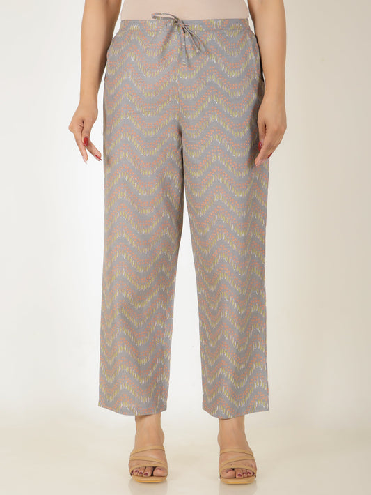 Soft Cotton Chevron Grey Straight Trousers