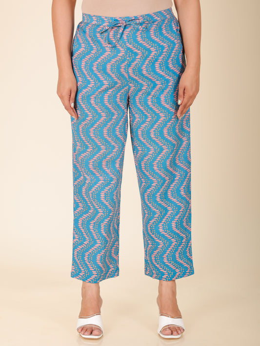 Soft Cotton Chevron Blue Straight Trousers