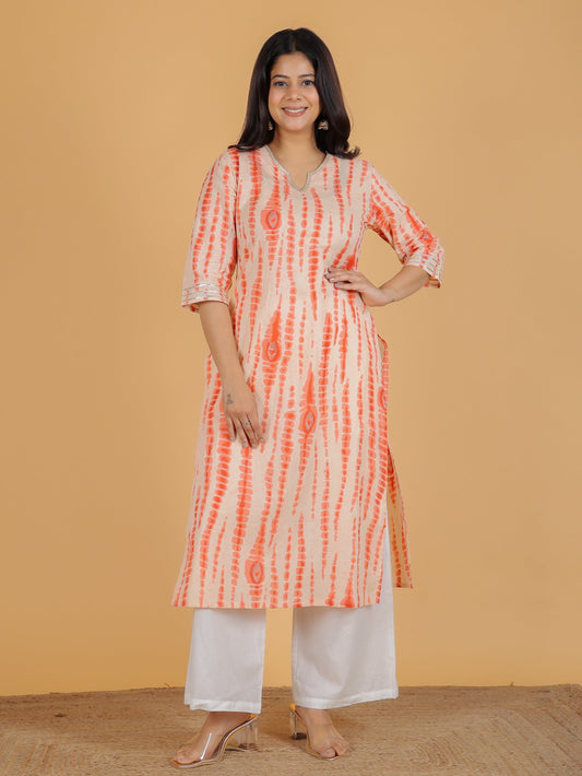 Soft Cotton Tie-Dye Straight Pink Kurta