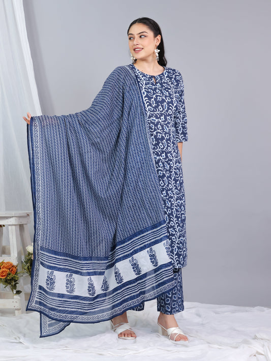 Cotton Voile Striped Indigo blue Dupatta