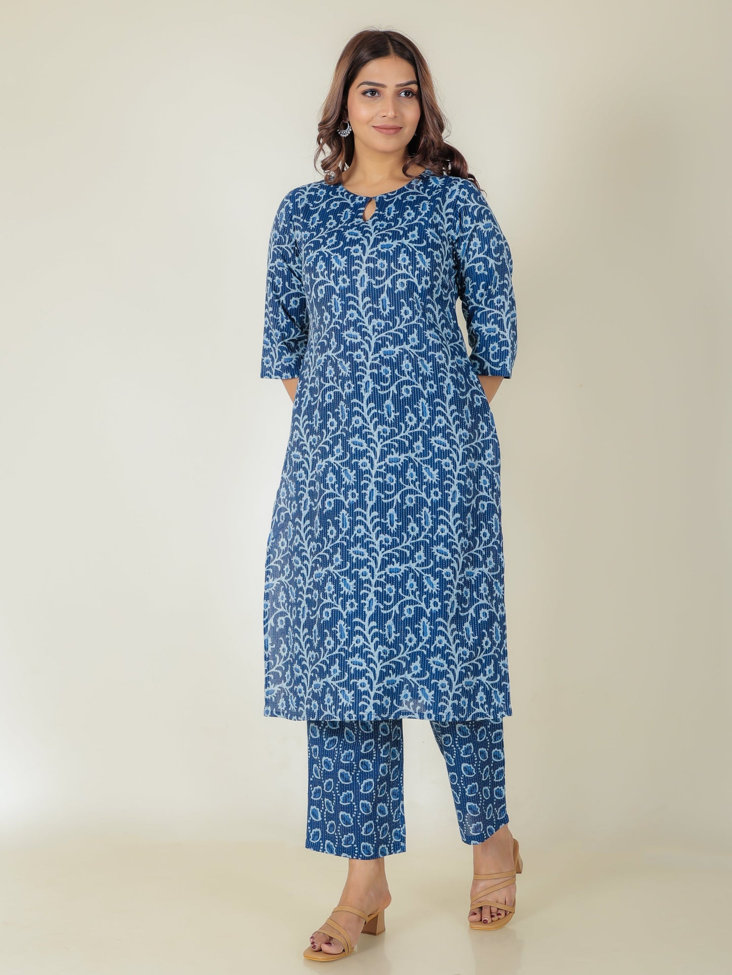 Kantha Cotton Floral Kurta