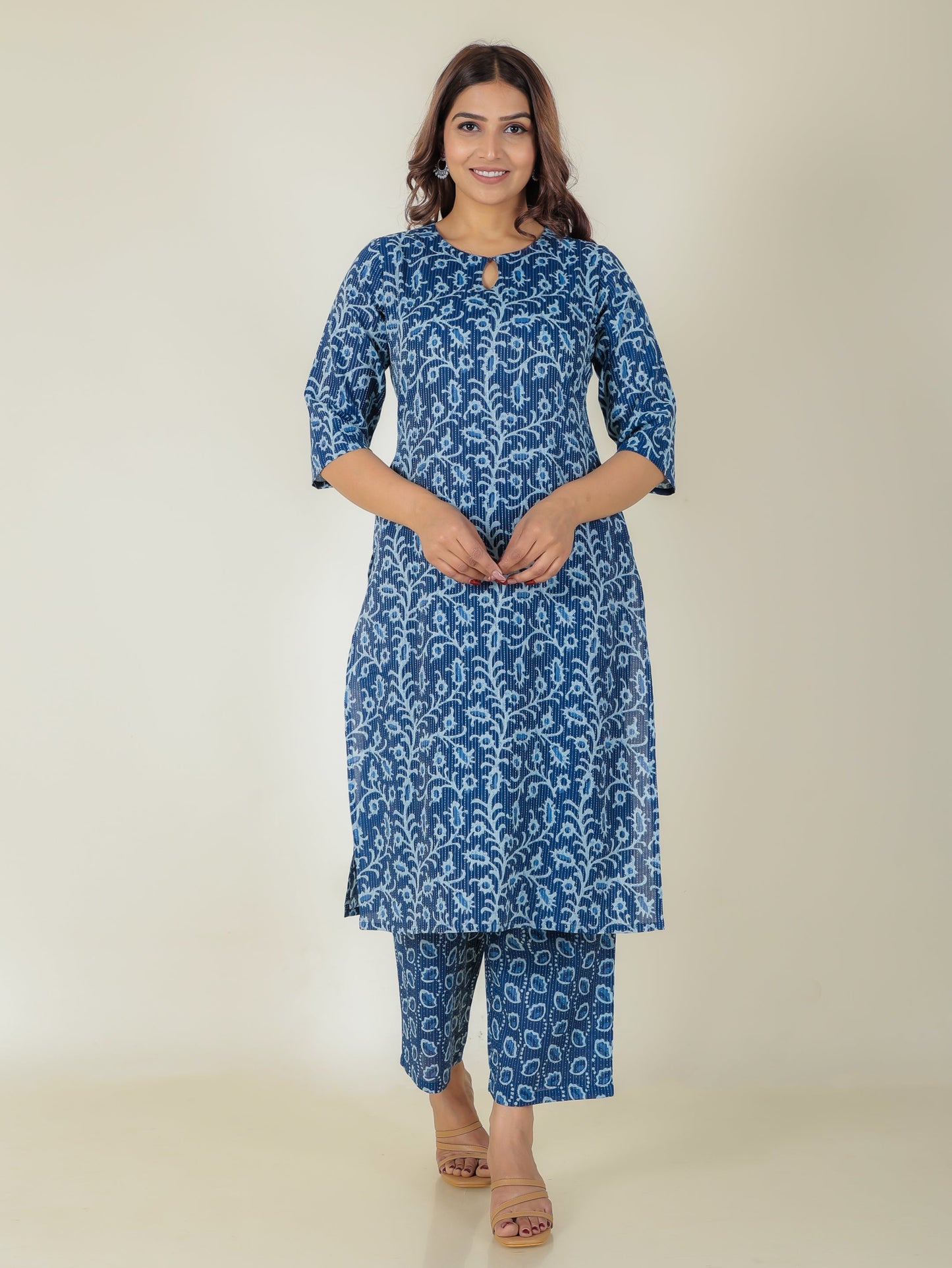 Kantha Cotton Floral Kurta