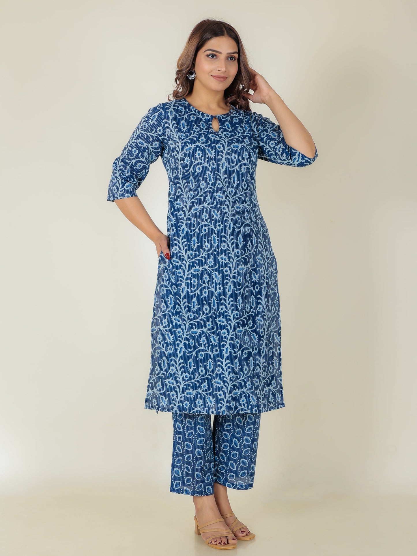 Kantha Cotton Floral Kurta