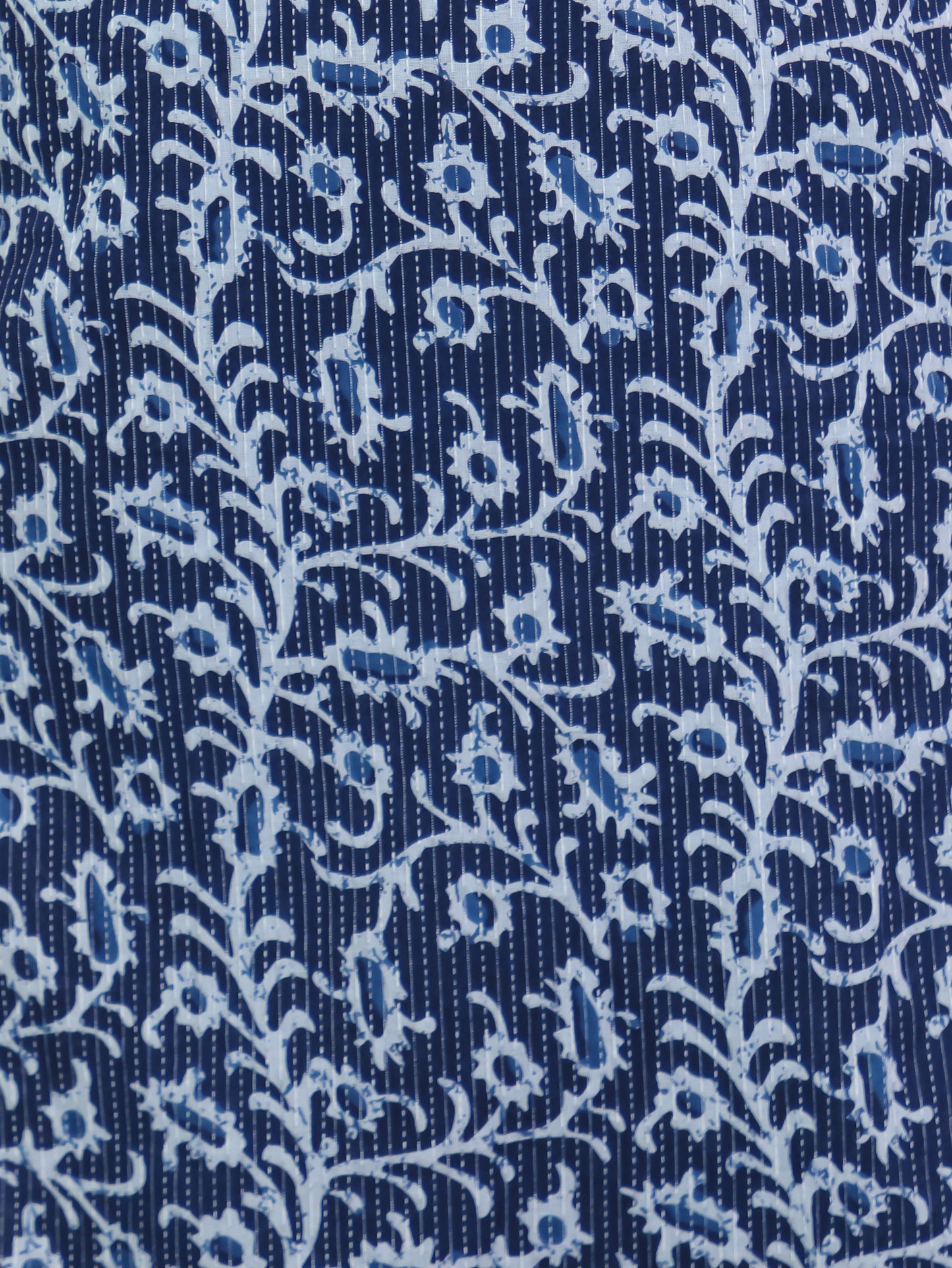 Kantha Cotton Floral Straight Blue Kurta