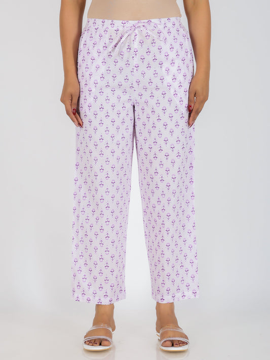Soft Cotton Floral White Straight Trousers