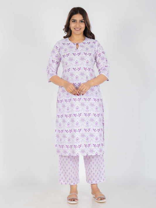 Soft Cotton Floral Straight White Kurta
