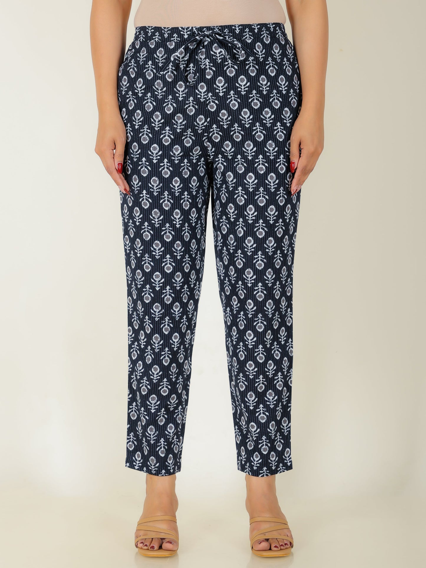 Kantha Cotton Block Black Tapered Trousers
