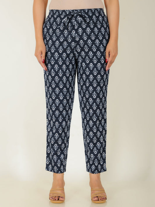 Kantha Cotton Block Black Tapered Trousers