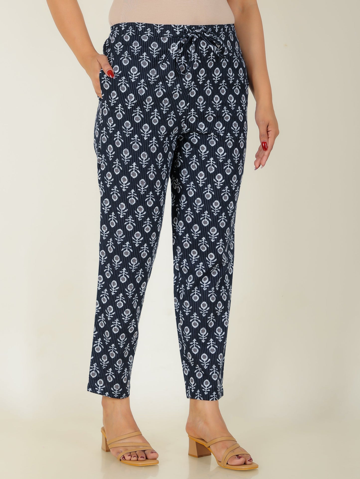 Kantha Cotton Block Black Tapered Trousers