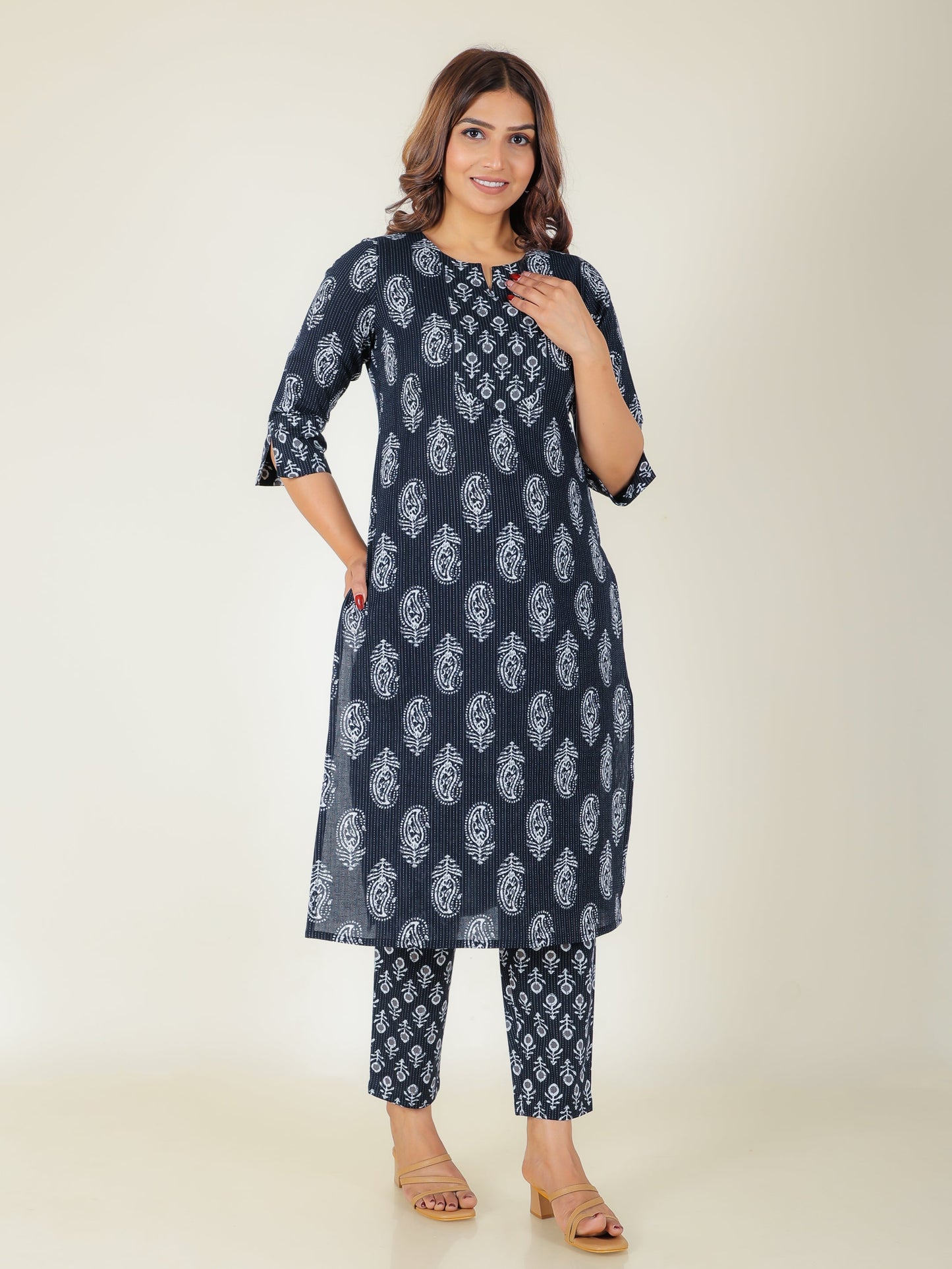 Kantha Cotton Paisley Kurta