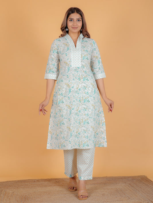 Soft Cotton Floral Straight White Kurta