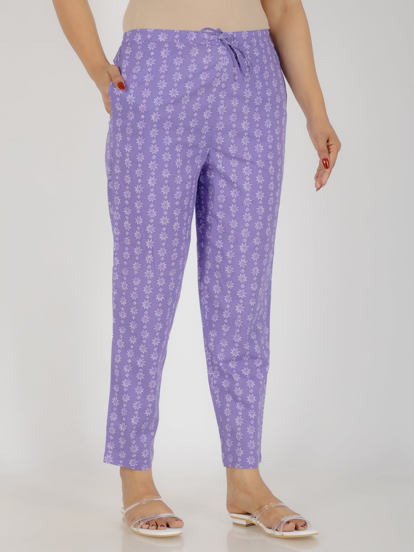 Soft Cotton Floral High Low Purple Kurta