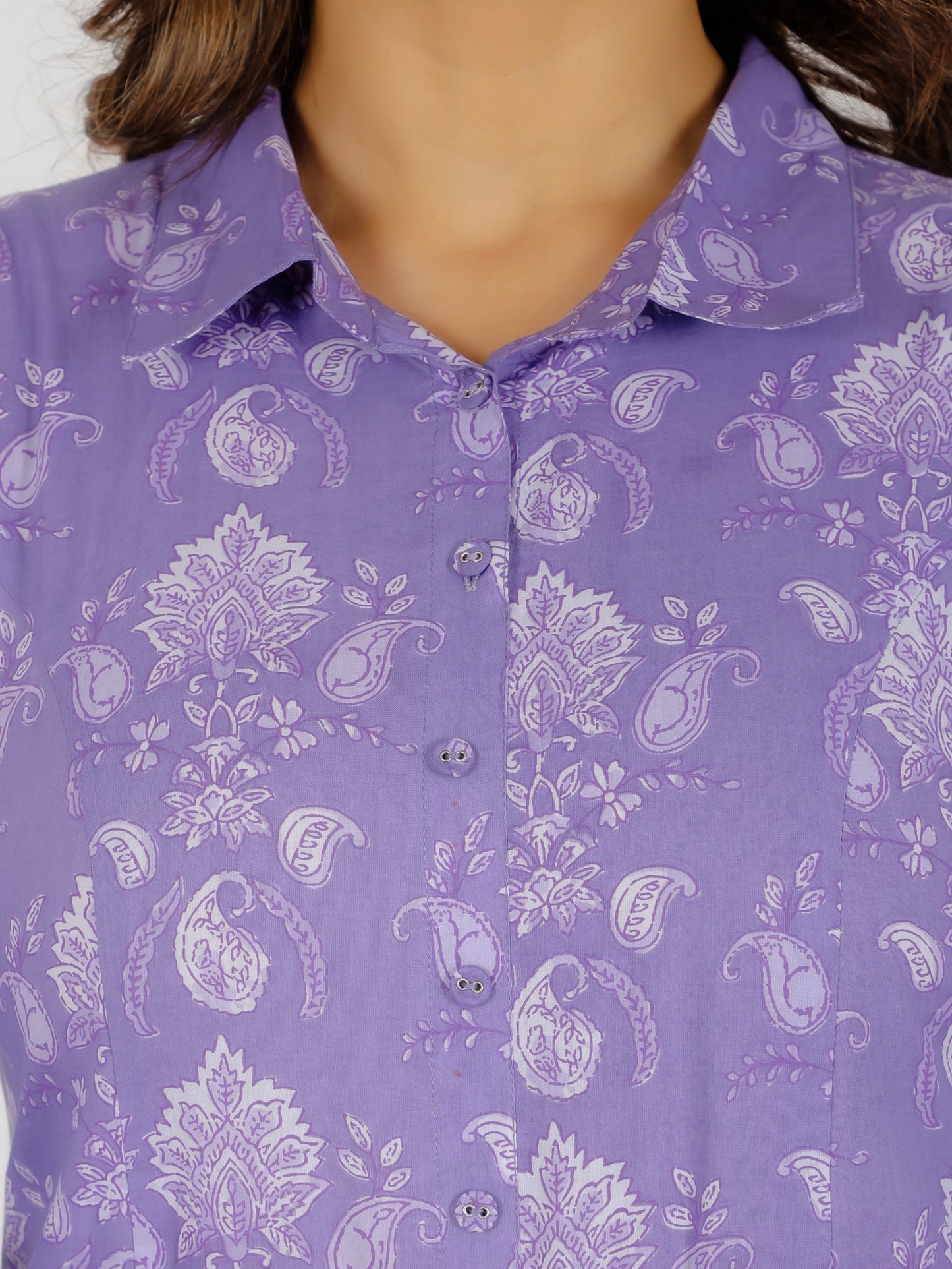 Soft Cotton Floral High Low Purple Kurta